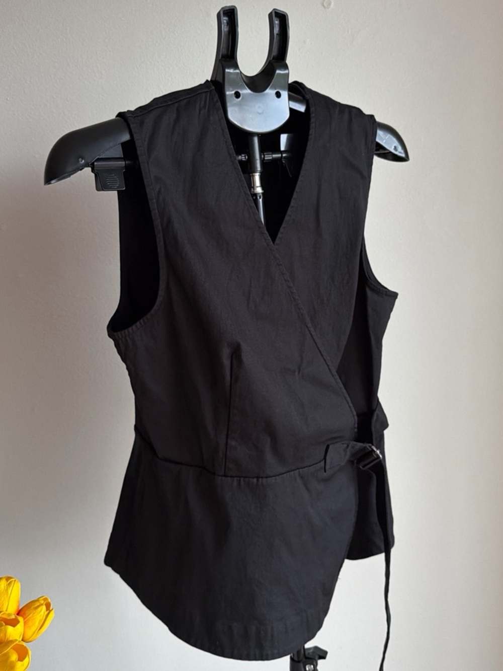 Unisex Black Wrap-Style Sleeveless Top